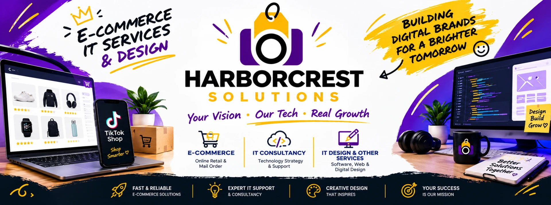 Harborcrest Solutions banner: e-commerce, IT consultancy, IT design and other services